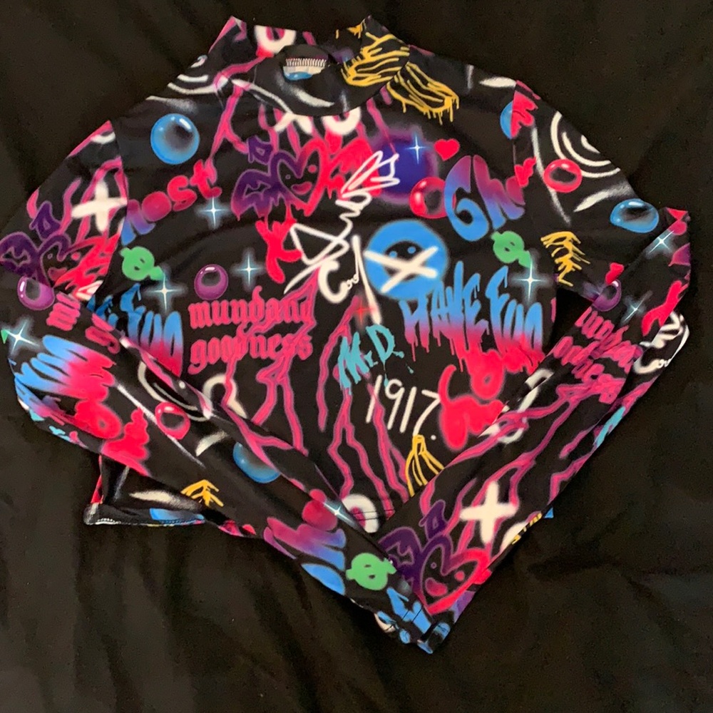 Multicolored turtle neck crop top, size Medium